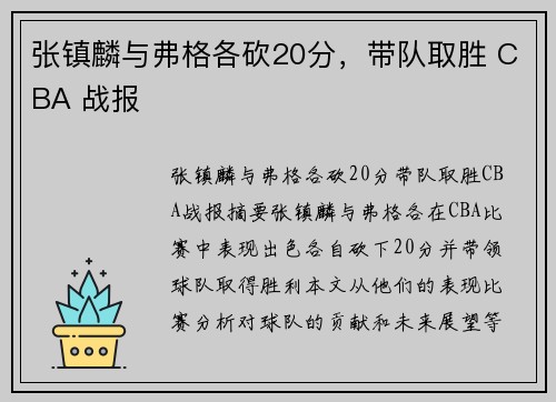 张镇麟与弗格各砍20分，带队取胜 CBA 战报